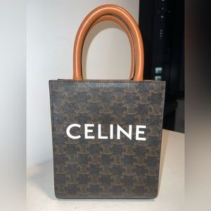 CELINE
Triomphe Canvas Calfskin Mini Vertical Cabas Tan